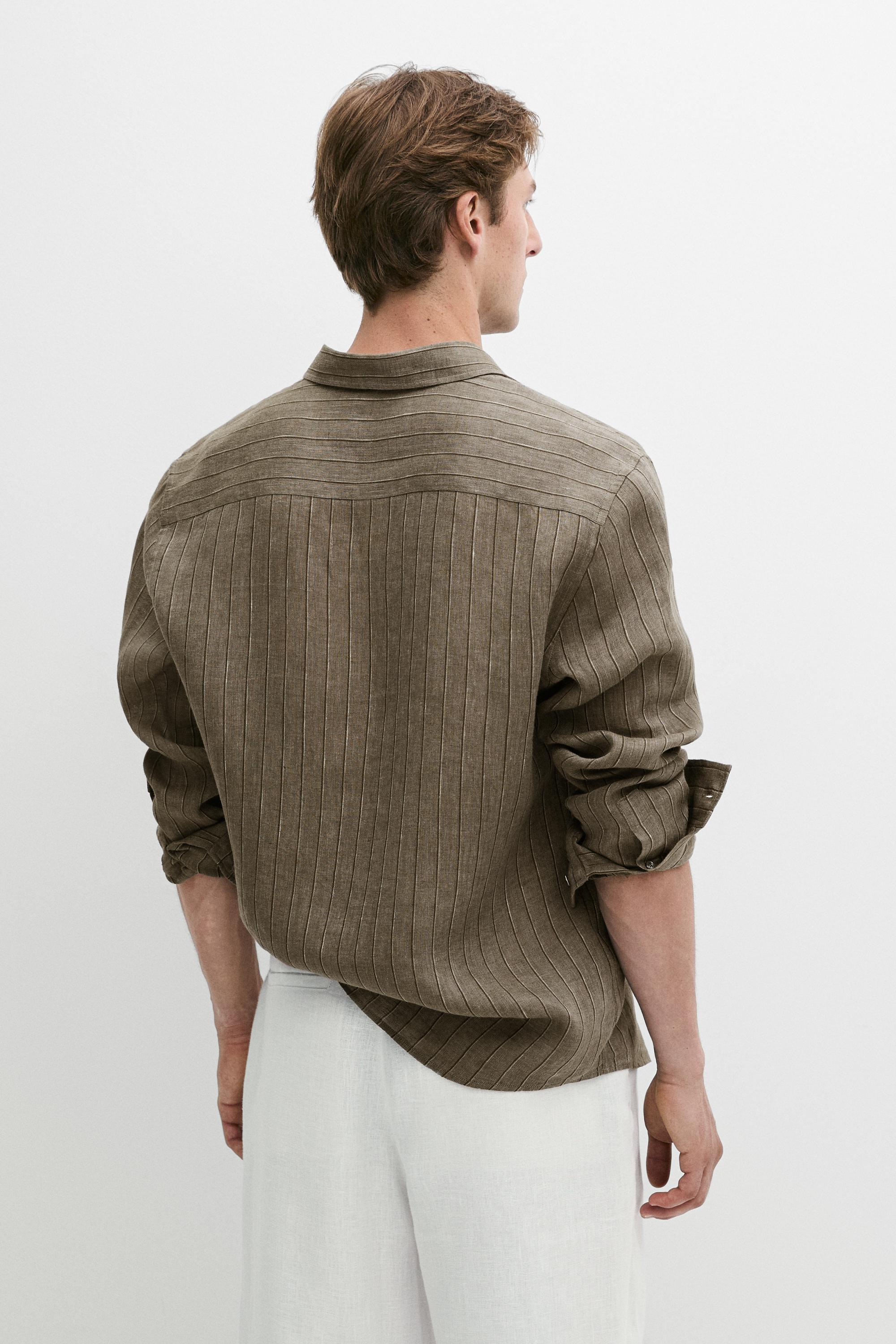 100% linen regular fit striped shirt